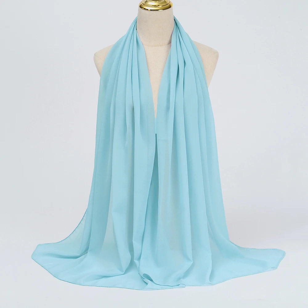 Women's light blue chiffon hijab scarf