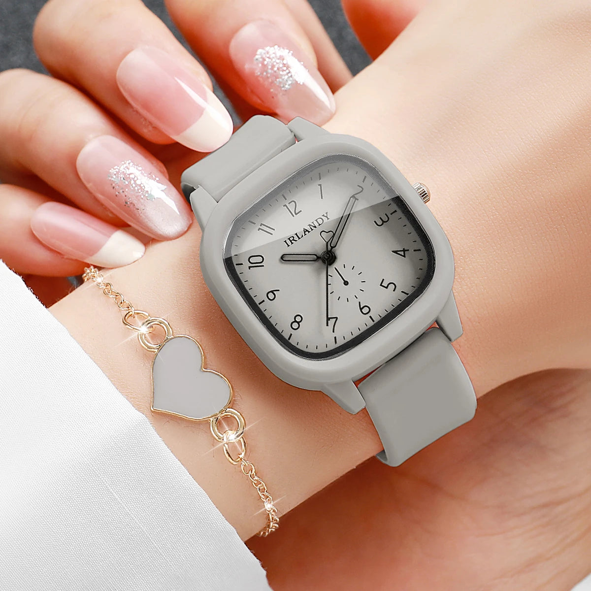 Square watch and heart bracelet set - view 3