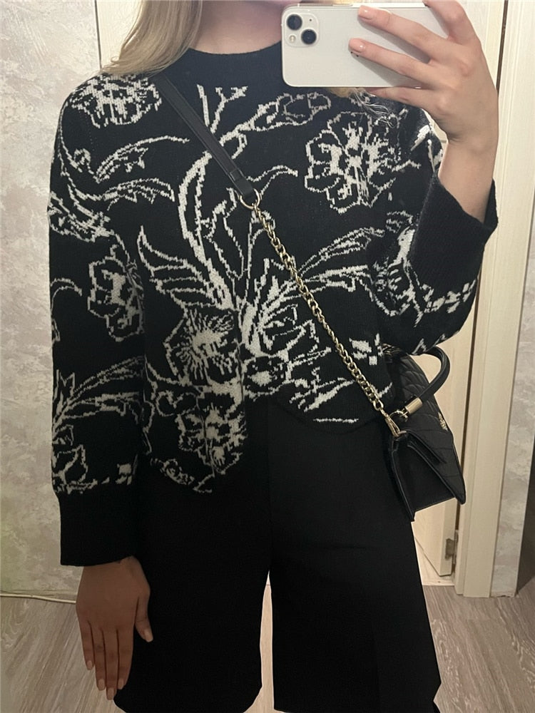 Women's black korean style sweater