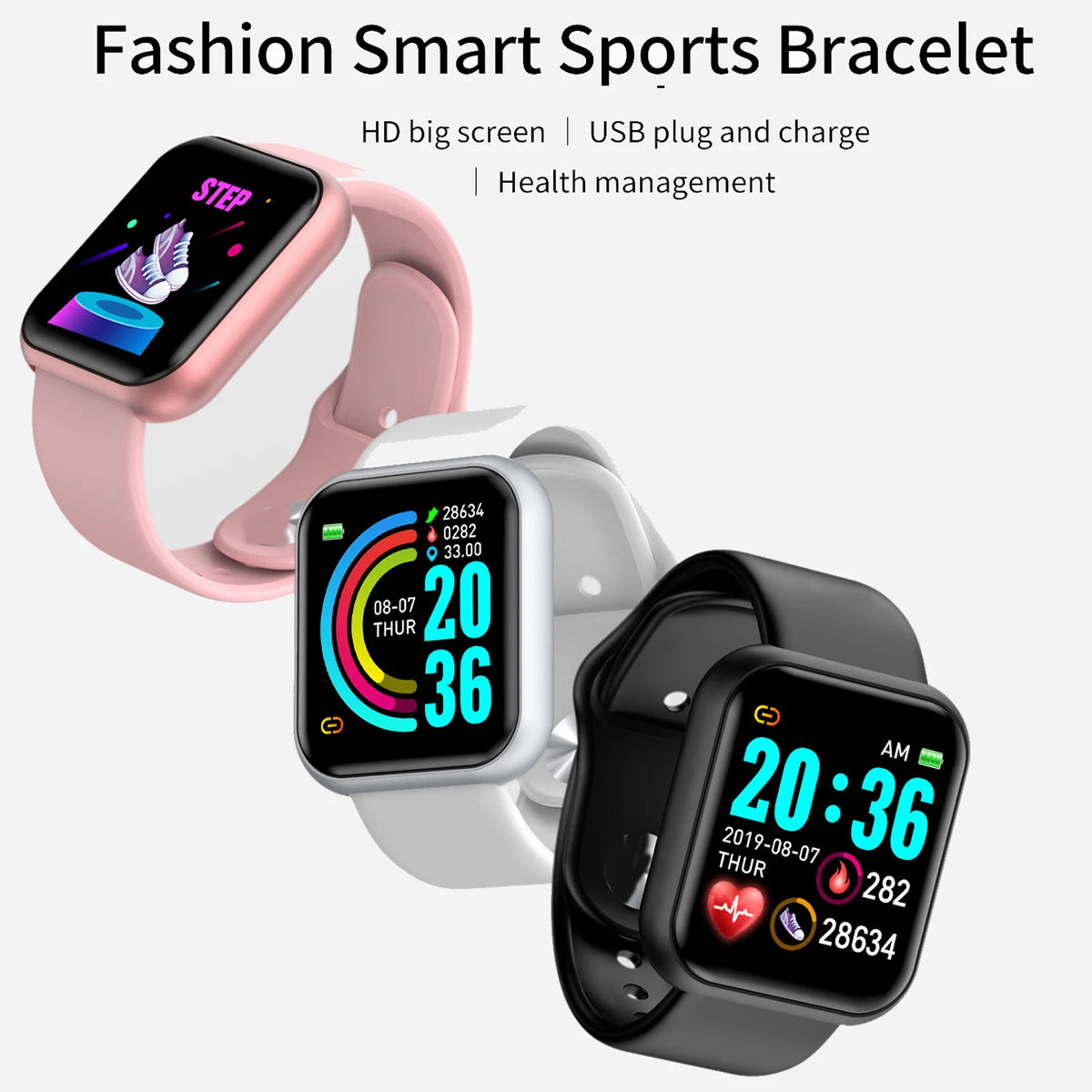Square fitness tracker smart watch - view 4