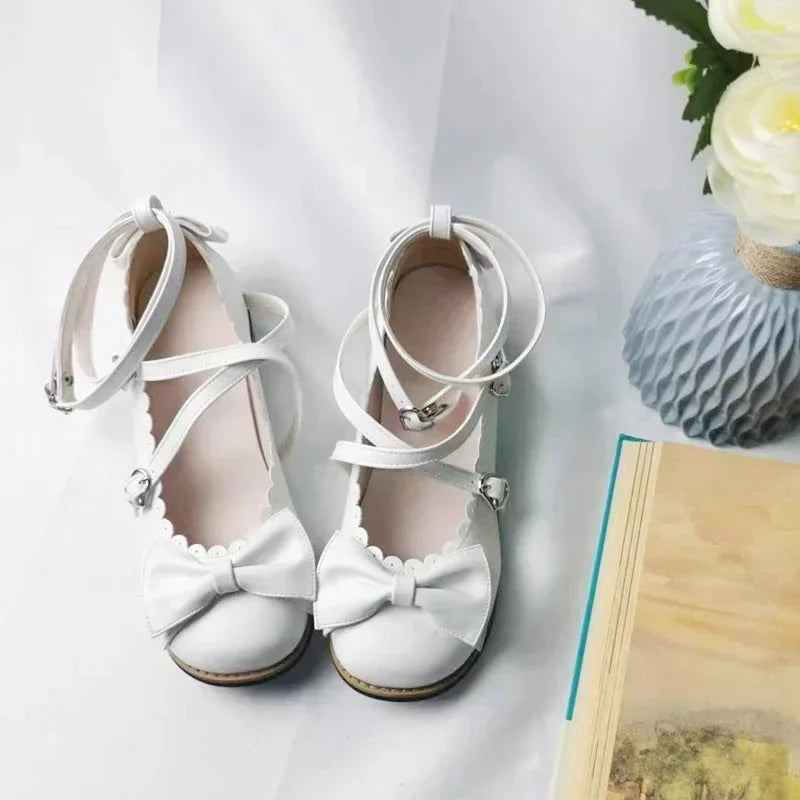 Women's white lolita flats