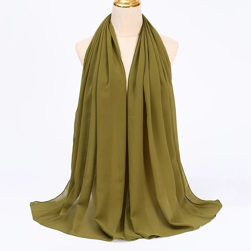 Women's olive yellow chiffon hijab scarf