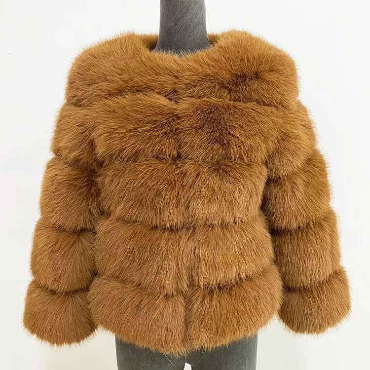 Women's dark gold fluffy coat