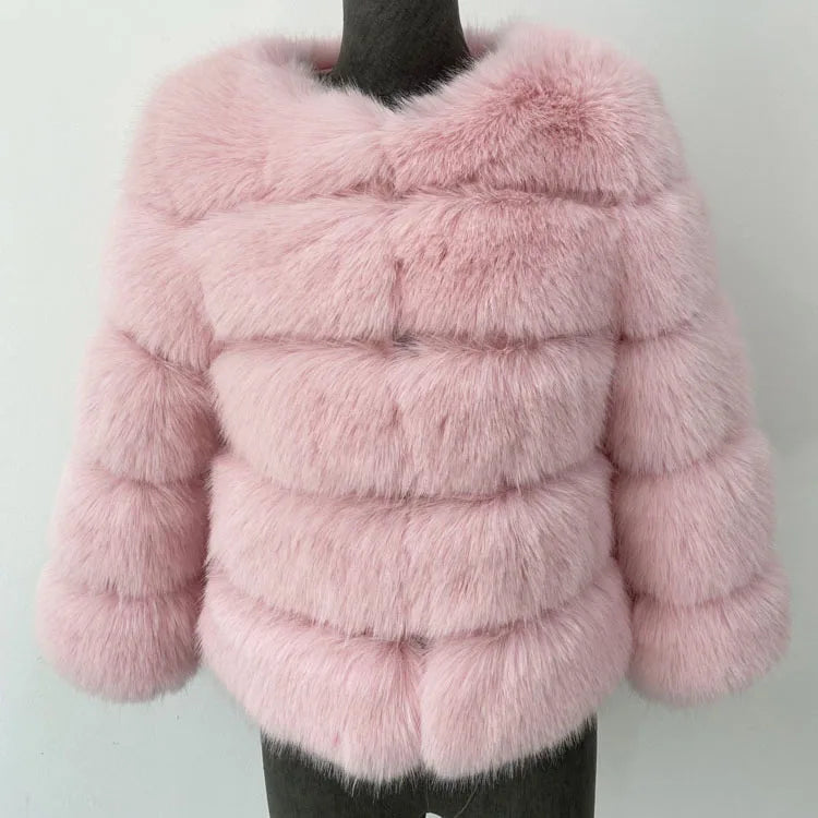 Women's light pink fluffy coat