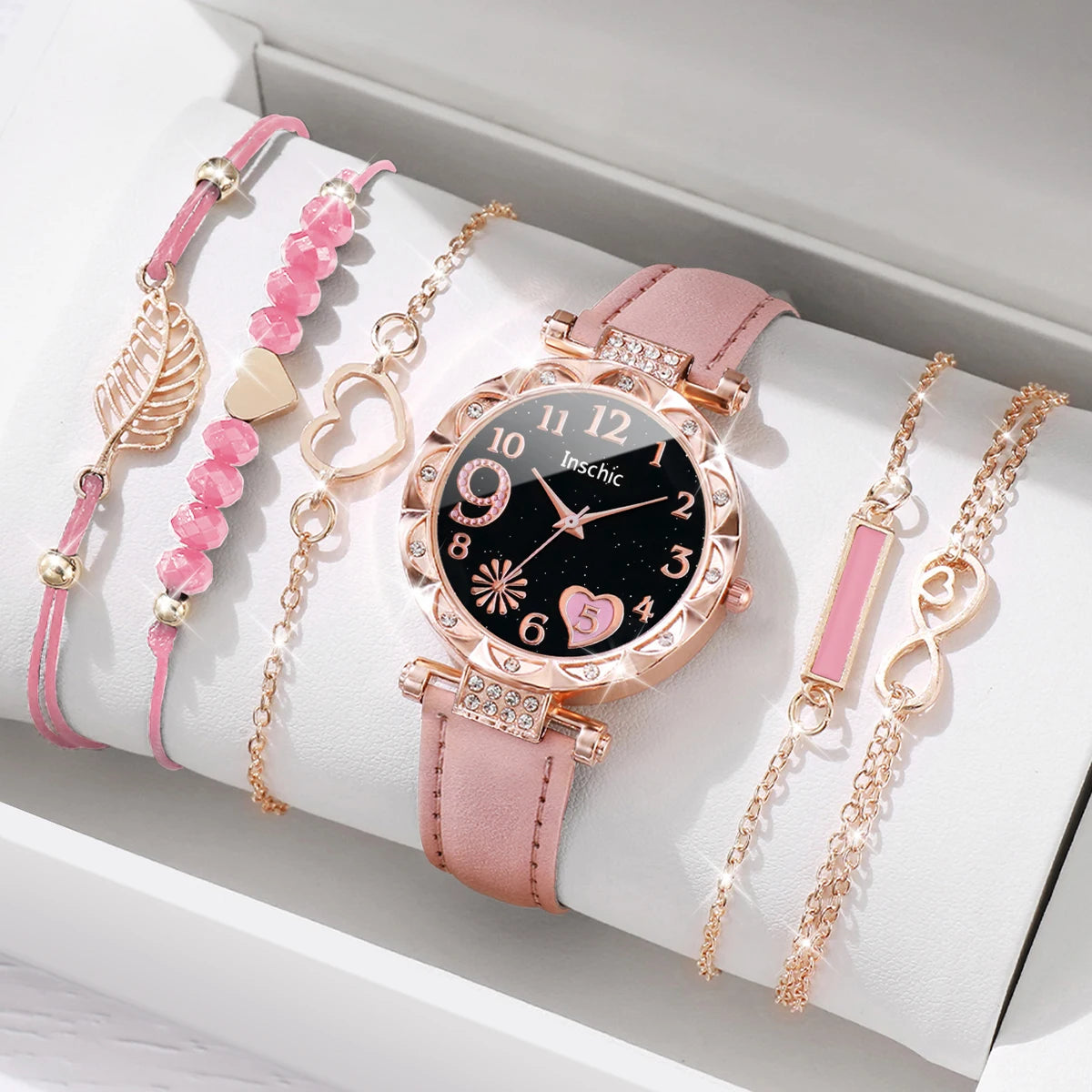 Heart watch and leaf bracelet set - view 1