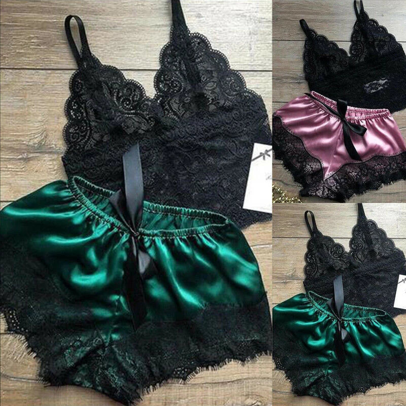 Women's lace babydoll top and shorts set