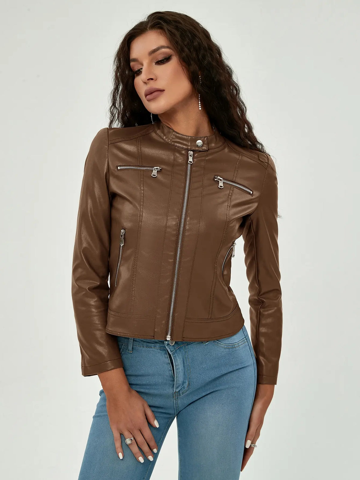 Women's brown leather jacket