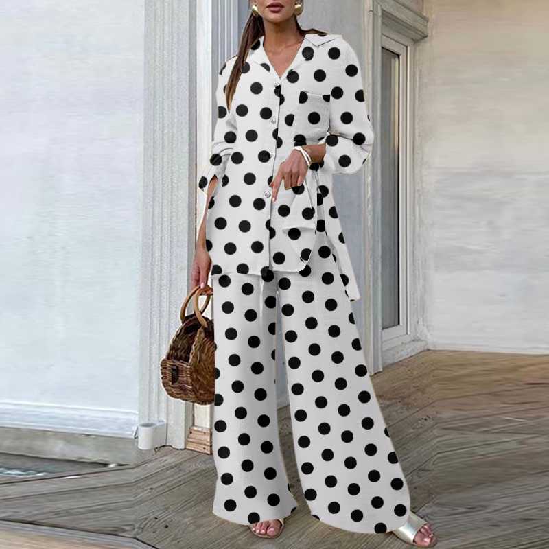 Women's (dot)white loose two-piece outfit
