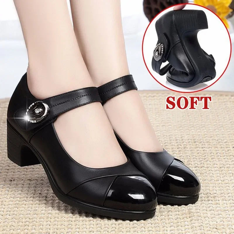 Women's black block heel pumps