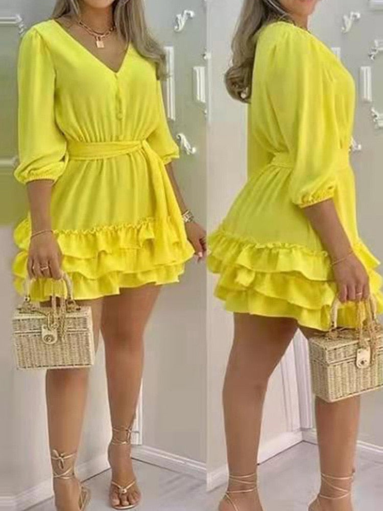 Women's yellow dress v-neck