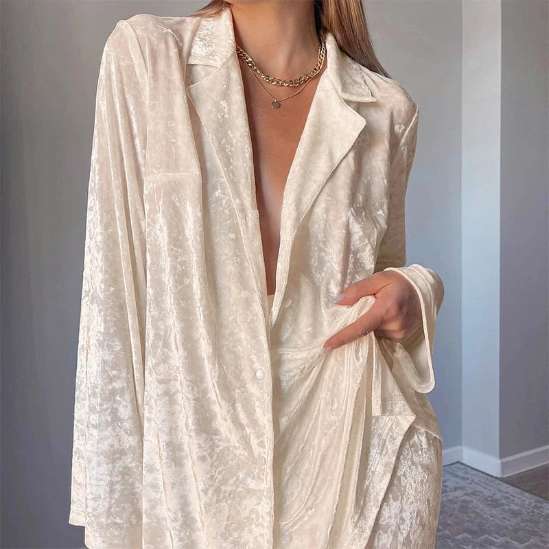 Velvet wide leg two piece pant set - view 3