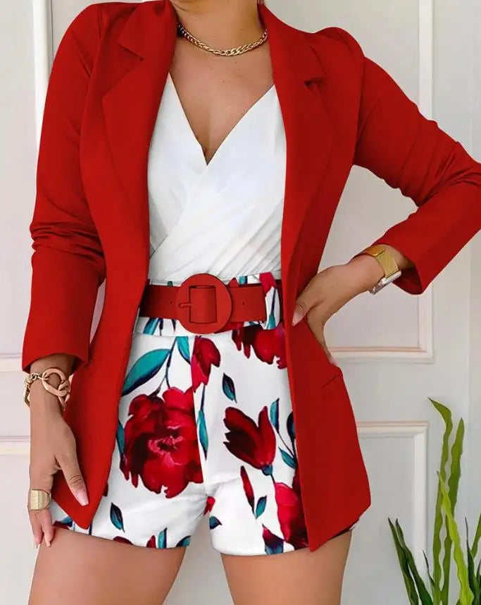 Women's blazer & floral shorts set