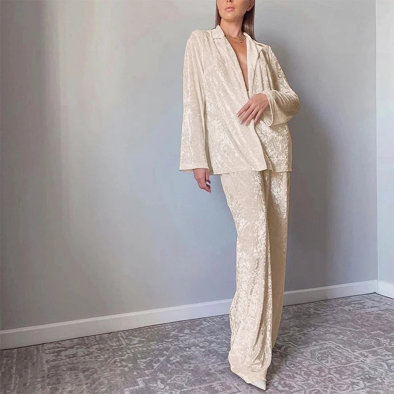 Velvet wide leg two piece pant set - view 2