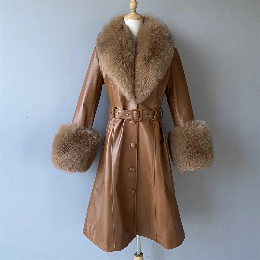 Women's caramel genuine leather coat
