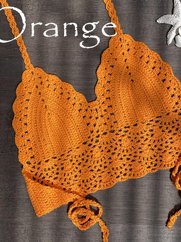 Women's orange triangle bikini top