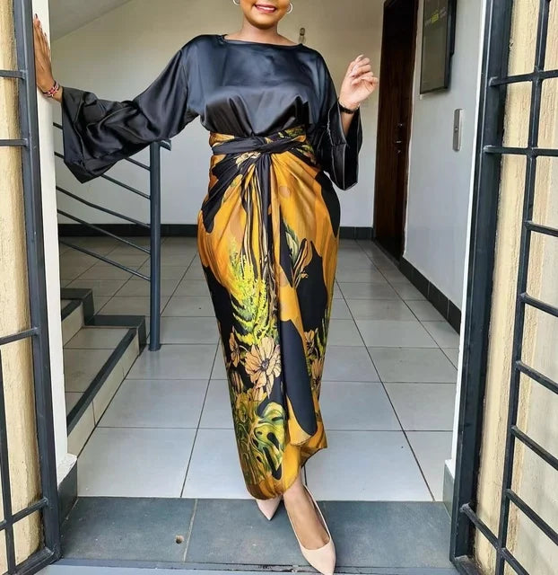 Women's black african print 2 piece set