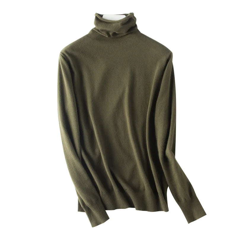 Women's dark green turtleneck sweater