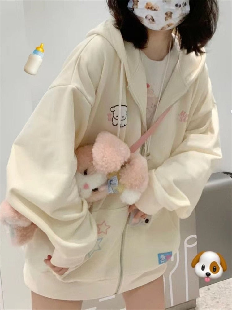 Women's beige thick cartoon sweatshirt