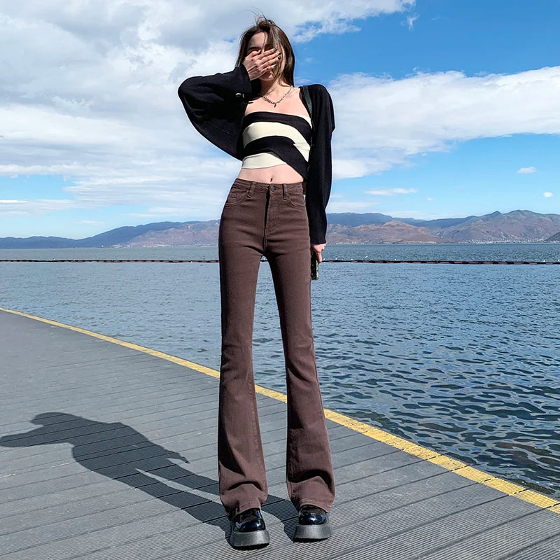 Women's brown low waist flare jeans