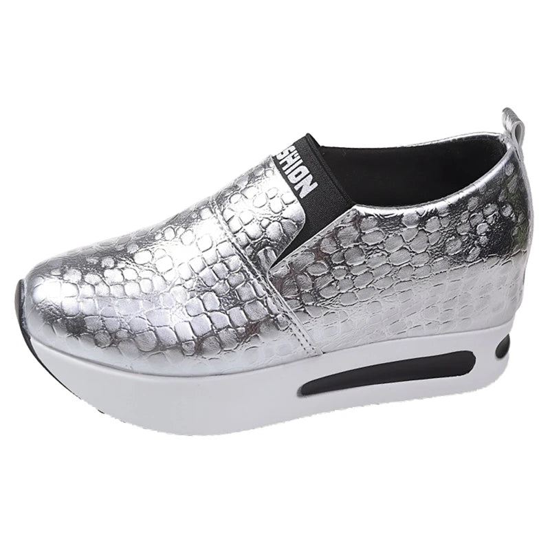 Women's silver platform sneakers