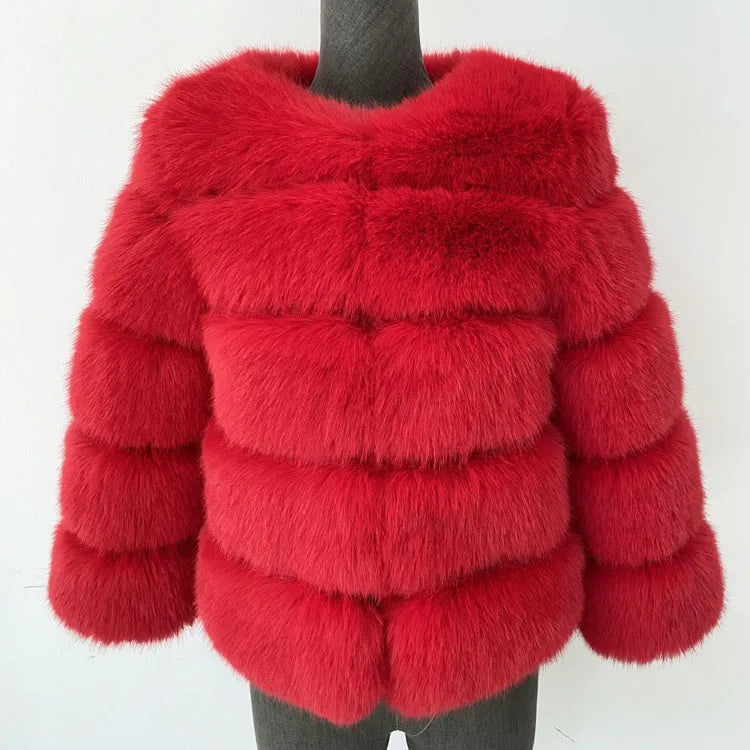 Women's red fluffy coat