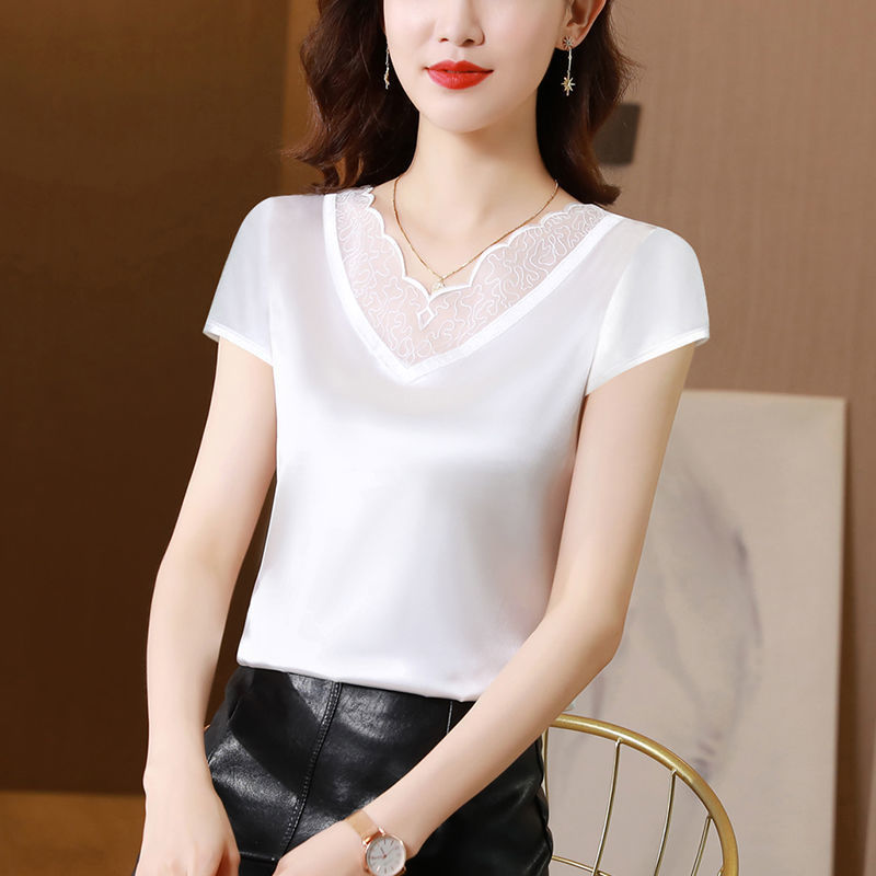 Women's white loose lace t-shirt