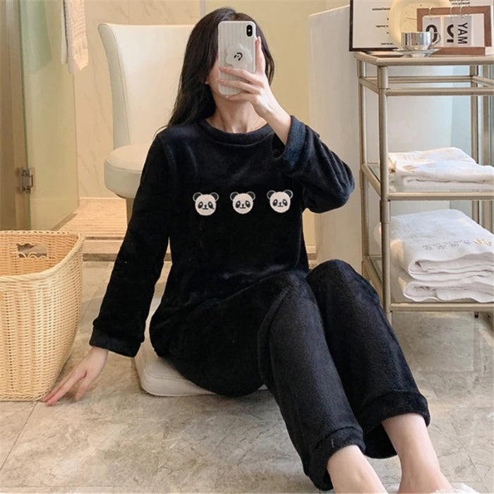 Women's black flannel pajama set