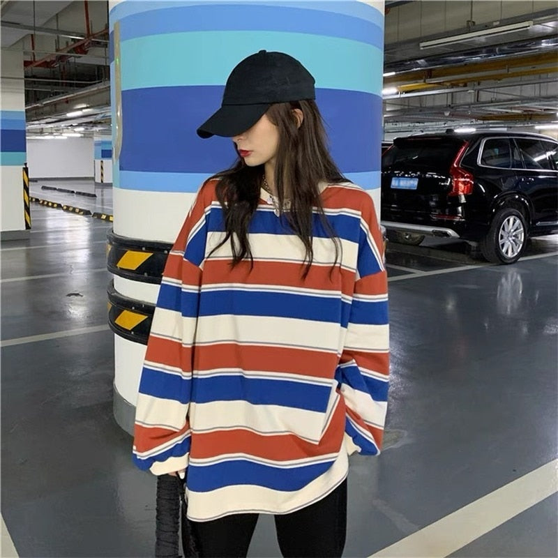Alternate view: Women's striped oversized sweatshirt