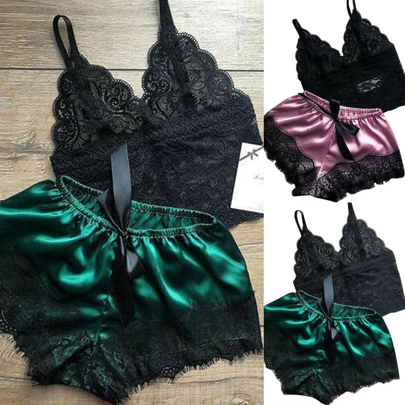 Women's lace babydoll top and shorts set