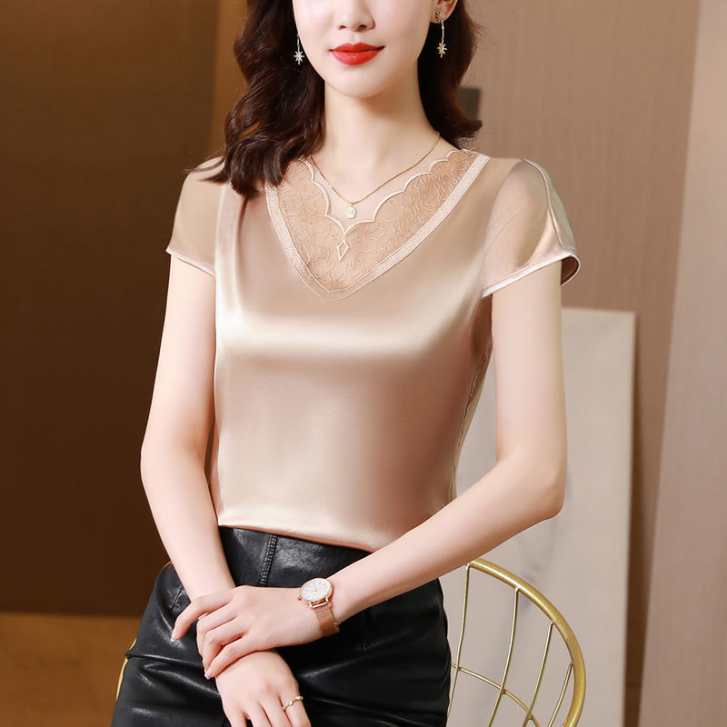 Women's champagne loose lace t-shirt
