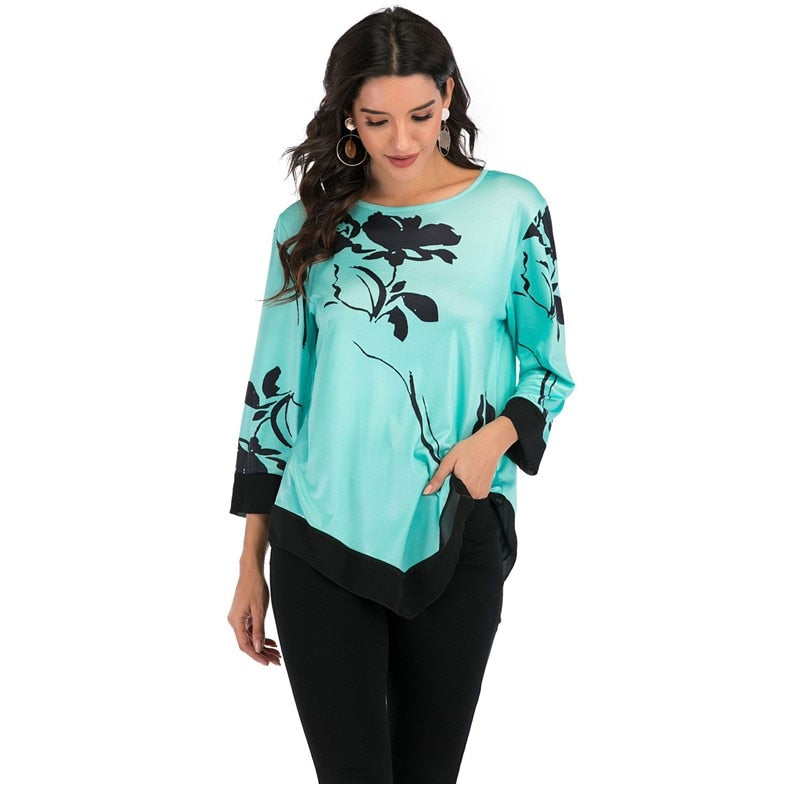 Women's green print blouse