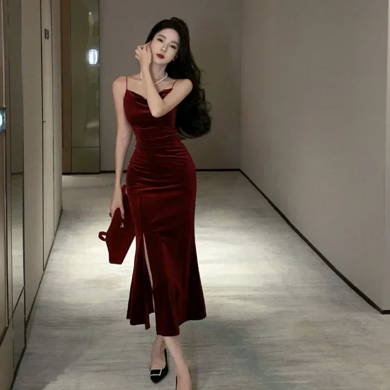 Alternate view: Women's red velvet party dress