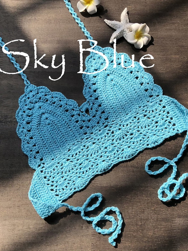 Women's sky blue triangle bikini top