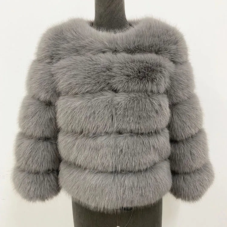 Women's grey fluffy coat
