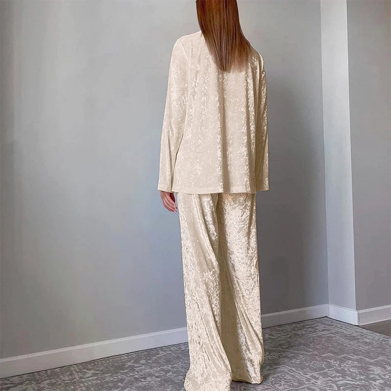 Velvet wide leg two piece pant set - view 4