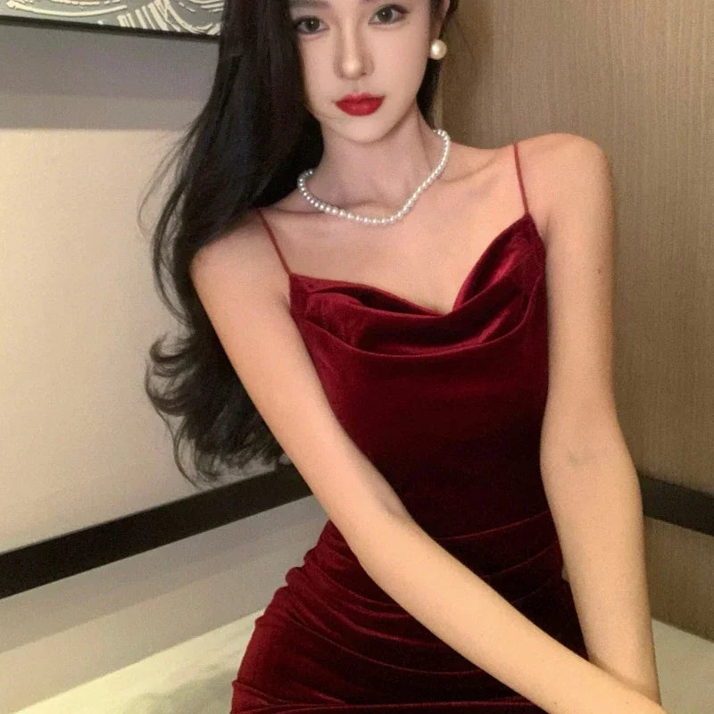 Alternate view: Women's red velvet party dress