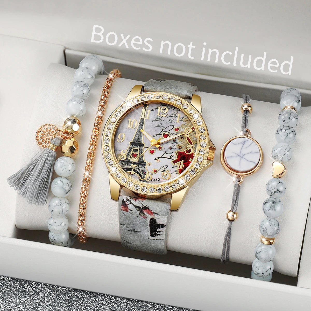 Rhinestone flower watch and bracelet set - view 1