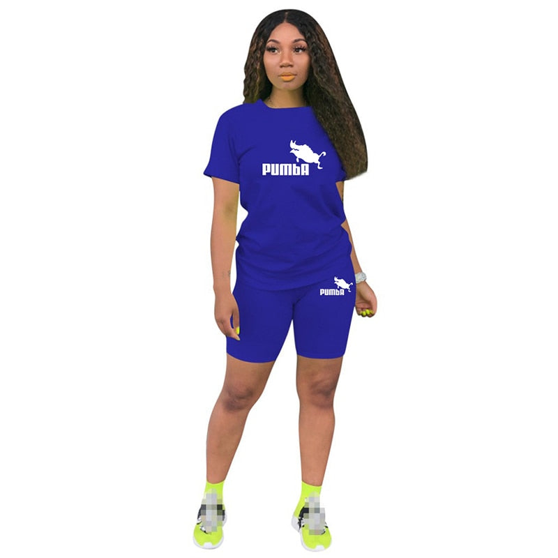 Women's blue graphic tee & pencil shorts set