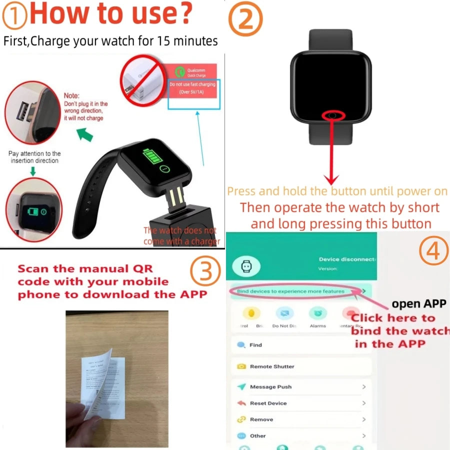 Square fitness tracker smart watch - view 2