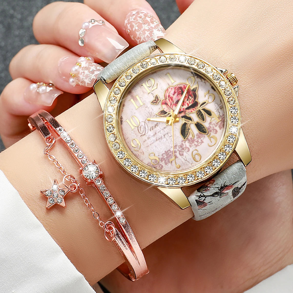Rhinestone flower watch and bracelet set - view 9