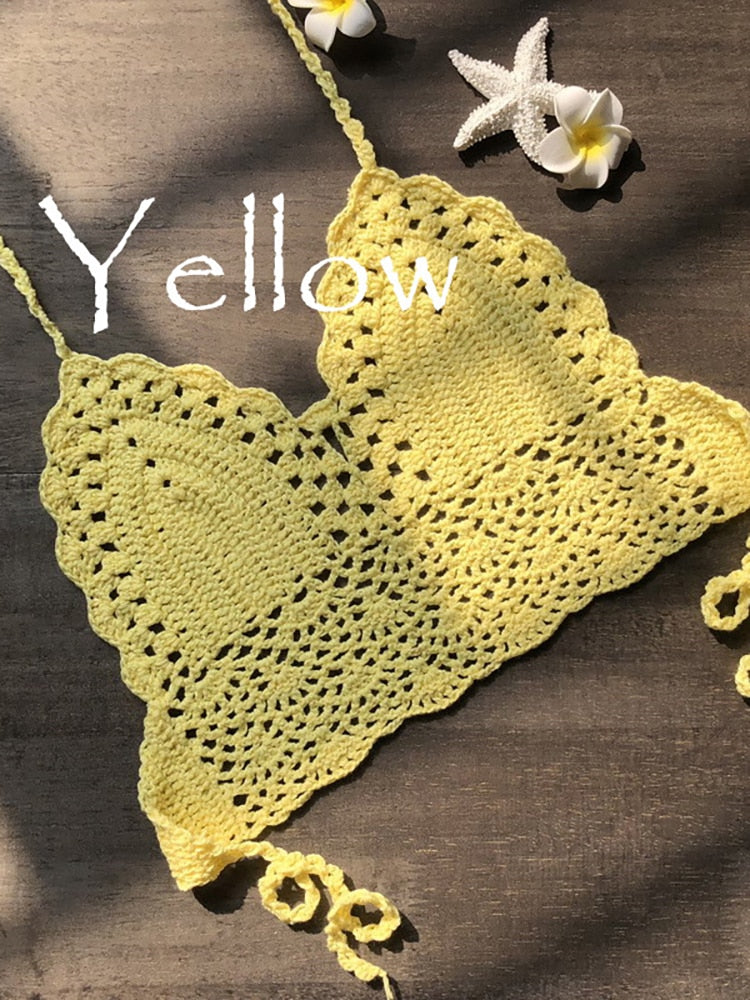 Women's yellow triangle bikini top