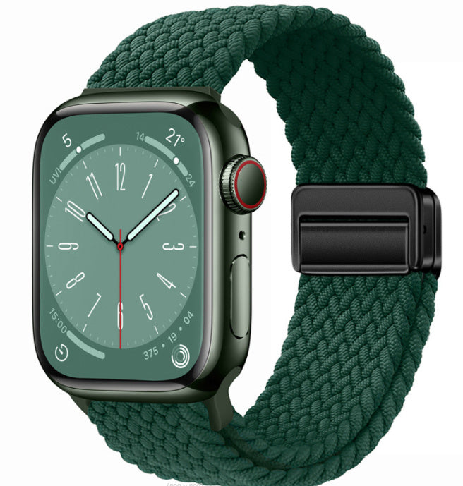 Unisex cedar green black buckle woven loop watch band