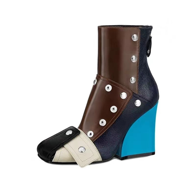 Women's blue studded ankle boots
