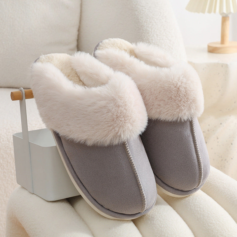 Women's grey fuzzy fur slippers