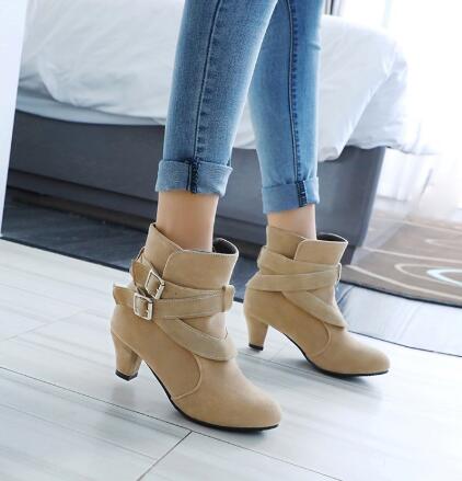 Women's beige leather ankle boots