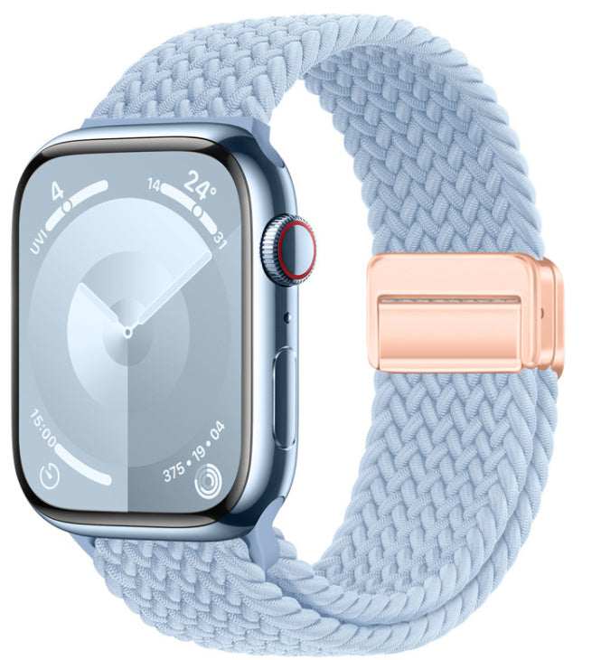 Unisex light blue rose gold buckle integrated watch band