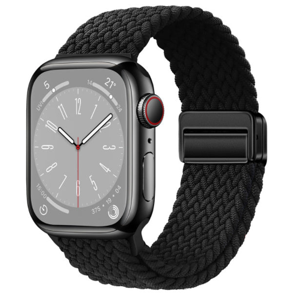Unisex black button woven loop watch band