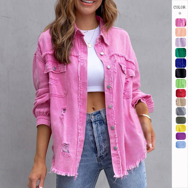 Women's ripped shirt jacket