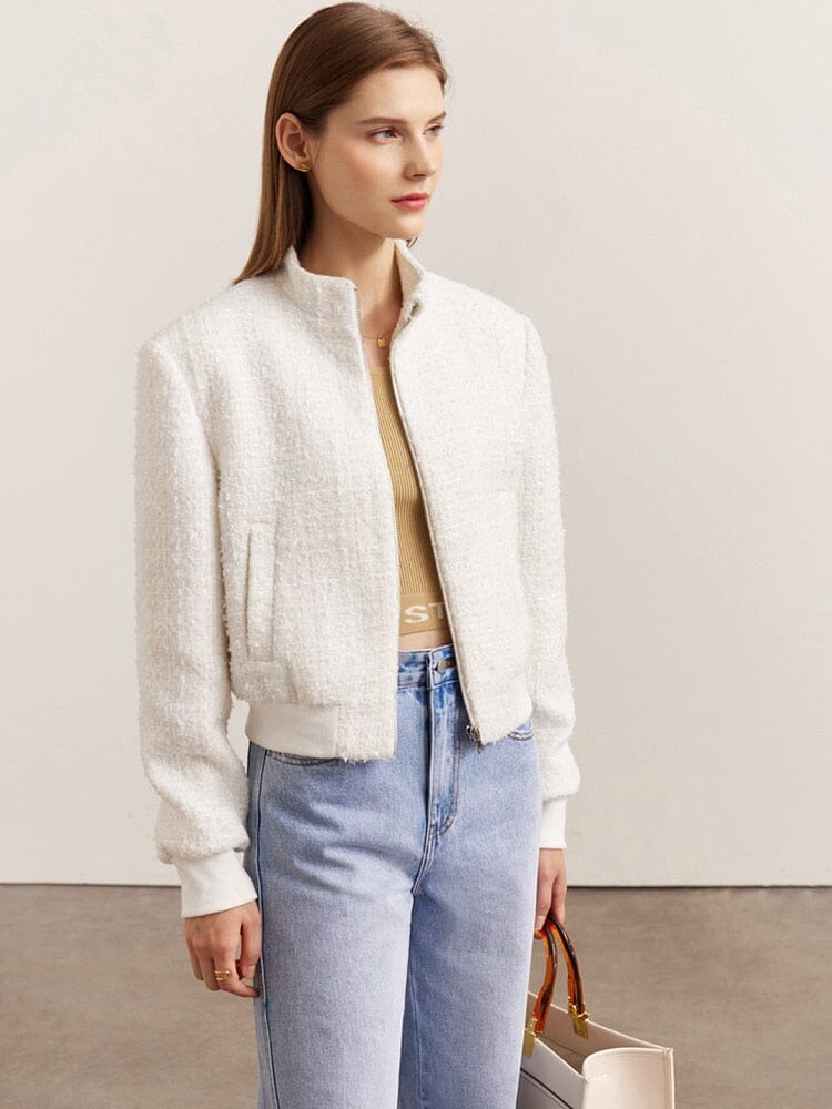 Women's beige tweed zipper jacket