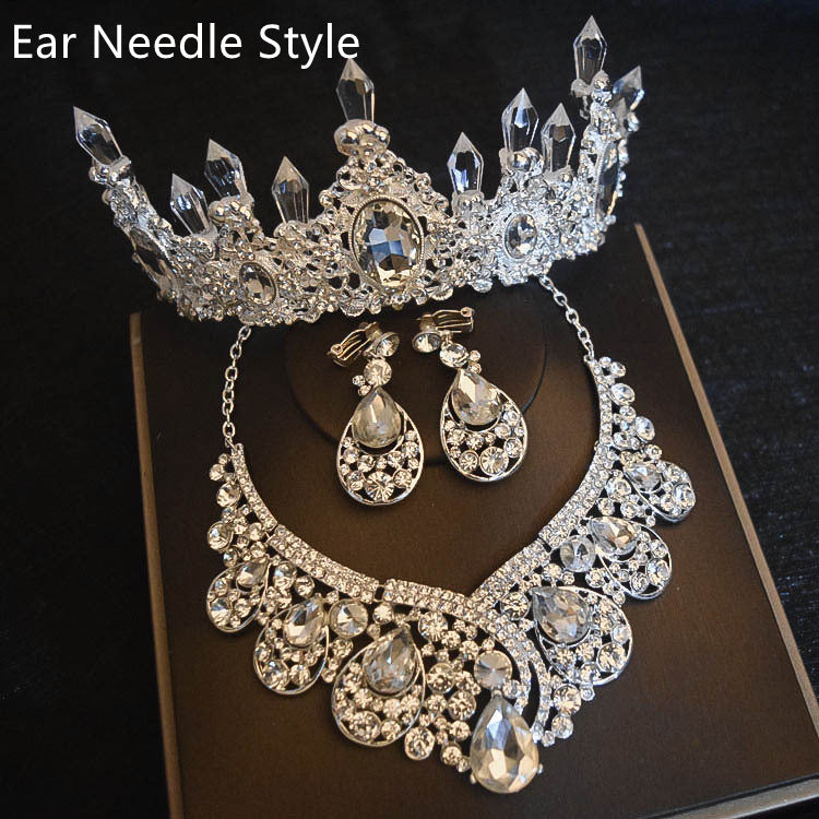 Women's bridal crown necklace earrings